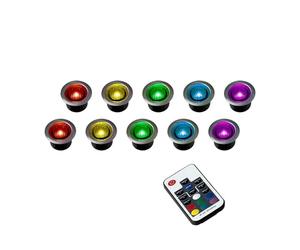 MiniSun | 40mm Colour Changing LED Round Decking/Kitchen Plinth Lights Kit | Decking & Patio Lighting, Home Décor & Improvement Essential | Pack of 10 | Includes Remote Control