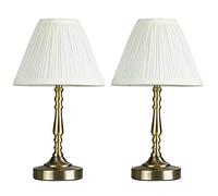 MiniSun | Antique Brass Touch Table Lamps with Pleated Cream Shades | Table Lamps, Home Décor & Improvement Essential | Set of 2 | Includes 5W LED Bulbs [3000K Warm White]