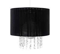 MiniSun | Black Voile Ribbon Pendant Light Shade with Acrylic Droplets | Pendant Lights, Home Décor & Improvement Essential | 280cm Shade Width