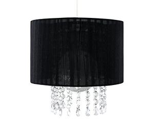MiniSun | Black Voile Ribbon Pendant Light Shade with Acrylic Droplets | Pendant Lights, Home Décor & Improvement Essential | 28cm Shade Width