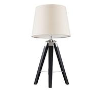 MiniSun | Black Wood and Silver Chrome Tripod Table Lamp with a Beige Light Shade | Home Décor, Bedside & Desk Lamp