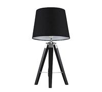 MiniSun | Black Wood and Silver Chrome Tripod Table Lamp with a Black Light Shade | Home Décor, Bedside & Desk Lamp
