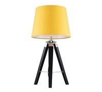 MiniSun Modern Black Wood and Silver Chrome Tripod Table Lamp with a Mustard Tapered Light Shade