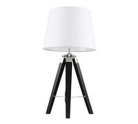 MiniSun | Black Wood and Silver Chrome Tripod Table Lamp with a White Light Shade | Home Décor, Bedside & Desk Lamp