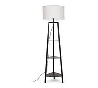 MiniSun | Black Wooden 3 Tier Floor Lamp with Storage Shelves and Grey Shade | Floor Lamps & Torchieres, Home Décor & Improvement Essential | Includes 6W LED E27 Light Bulb