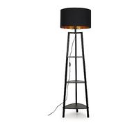 MiniSun | Black Wooden 3 Tier Floor Lamp with Storage Shelves with a Black/Gold Shade | Floor Lamps & Torchieres, Home Décor & Improvement Essential | Includes 6W GLS Bulb