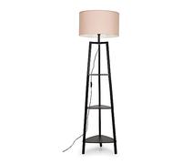 MiniSun | Black Wooden 3 Tier Floor Standard Lamp with Storage Shelves Bedroom Living Room Lounge Light - Pink Shade | Floor Lamps & Home Improvements Essential