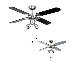 MiniSun | Chrome 42" Modern Ceiling Fan with Spot Lights & Black/Silver Reversible Blades - Complete 3w LED GU10 Light Bulbs [3000K Warm White] | Ceiling Fans & Home Improvements Essential