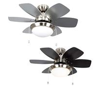 MiniSun | Chrome Modern Ceiling Fan with Light and Reversible Blades | LED Bulbs, Home Décor & Improvement Essential | Includes 4W LED E14 Light Bulb with 3000K Colour Temperature