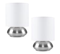 Valuelights Pair Of Modern Brushed Chrome Bedside Touch Table Lamps With White Shades