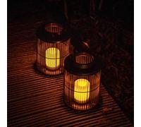 MiniSun | Contemporary Battery Operated Integrated LED Black Cylindrical Wire Basket Outdoor Lamps | Lanterns, Home Décor & Improvement Essential | Pair of 2 | Includes Bulb [2700K Warm White]