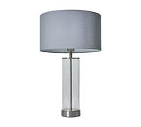 MiniSun | Contemporary Brushed Chrome & Clear Tube Table Lamp with a Dark Grey Cylinder Shade | Home Décor, Bedside & Desk Lamp