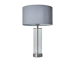 MiniSun | Contemporary Brushed Chrome & Clear Tube Table Lamp with a Dark Grey Cylinder Shade | Home Décor, Bedside & Desk Lamp