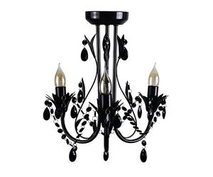 MiniSun | Contemporary Gloss Black 3 Way Ceiling Light Chandelier Fitting with Black Acrylic Jewel Beads | LED Bulbs, Home Décor & Improvement Essential | Includes Bulb | Mains Wired