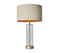 MiniSun | Contemporary Matt Gold & Clear Tube Table Lamp with a Beige/Gold Cylinder Shade | Home Décor, Bedside & Desk Lamp | Includes Bulb [3000K Warm White]