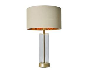 MiniSun | Contemporary Matt Gold & Clear Tube Table Lamp with a Beige/Gold Cylinder Shade | Home Décor, Bedside & Desk Lamp