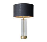 MiniSun | Contemporary Matt Gold & Clear Tube Table Lamp with a Black/Gold Cylinder Shade | Home Décor, Bedside & Desk Lamp