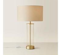 MiniSun | Contemporary Matt Gold & Clear Tube Table Lamp with a Cream Cylinder Shade | Home Décor, Bedside & Desk Lamp | Includes Bulb [3000K Warm White]