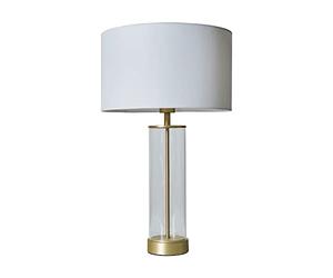 MiniSun | Contemporary Matt Gold & Clear Tube Table Lamp with a White Cylinder Shade | Home Décor, Bedside & Desk Lamp