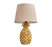 MiniSun | Contemporary Pineapple Design Table Lamp in a Gold Effect Finish with a Beige Tapered Shade - Complete with 4w LED Golfball Bulbs | Table Lamps & Home Improvements Essential