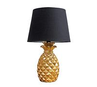 MiniSun | Contemporary Pineapple Design Table Lamp in a Gold Effect Finish with a Black Tapered Shade | Table Lamps & Home Improvements Essential