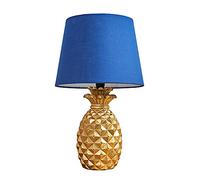 MiniSun | Contemporary Pineapple Design Table Lamp in a Gold Effect Finish with a Navy Blue Tapered Shade - Complete with a 4w LED Golfball Bulb | Table Lamps & Home Improvements Essential
