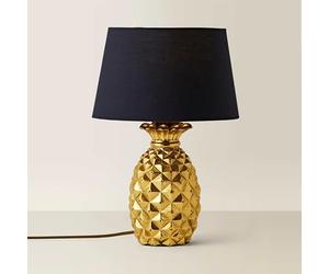 MiniSun | Contemporary Pineapple Design Table Lamp in a Gold Effect Finish with a Navy Blue Tapered Shade | Table Lamps & Home Improvements Essential