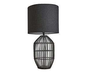 MiniSun | Contemporary Small Matt Black Rattan Table Lamp with a Black Shade | Table Lamps, Home Décor & Improvement Essential | Includes Bulb [3000K Warm White]