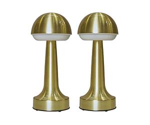 MiniSun | Contemporary Wireless Brass Touch Table Lamp with an Integrated Rechargeable LED Mood Light | Home Décor, Bedside & Desk Lamp | Set of 2