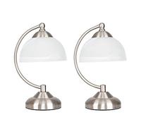 MiniSun | Curved Brushed Chrome and Frosted Glass Table Lamps | Table Lamps, Home Décor & Improvement Essential | Set of 2 | Includes 4W LED Bulbs [3000K Warm White]