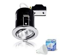 MiniSun | Fire Rated Polished Chrome Tiltable GU10 Recessed Ceiling Downlight | Ceiling Spots, Home Décor & Improvement Essential | Includes 5W LED Bulb [6500K Cool White]