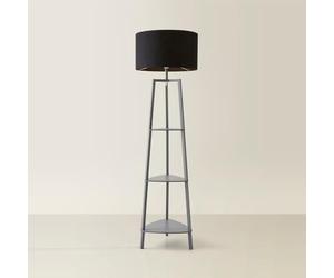 MiniSun | Grey Wooden 3 Tier Floor Lamp with Storage Shelves and Black Shade | Floor Lamps & Torchieres, Home Décor & Improvement Essential | Includes 6W LED E27 Light Bulb