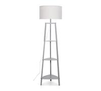 MiniSun | Grey Wooden 3 Tier Floor Lamp with Storage Shelves Light and Grey Shade | Floor Lamps & Torchieres, Home Décor & Improvement Essential | Includes 6W GLS Bulb