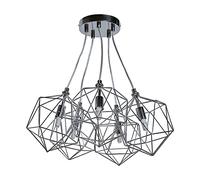 MiniSun | Industrial 5 Way Geometric Chrome Wire Basket Cage Ceiling Pendant Light Fitting | Pendant Lights, Home Décor & Improvement Essential | Includes Bulb [3000K Warm White]
