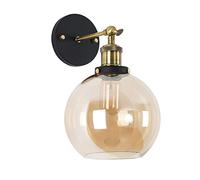 MiniSun | Industrial Antique Brass and Black Metal Wall Light Fitting with Amber Tinted Shade | Wall Spotlights, Home Décor & Improvement Essential | Includes Bulb [2700K Warm White]