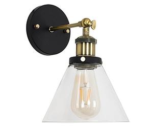 MiniSun | Industrial Steampunk Black and Gold Wall Light Fitting with a Clear Glass Conical Shaped Light Shade | Wall Lamps & Sconces, Home Décor & Improvement Essential | Mains Wired