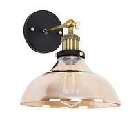 MiniSun | Industrial Steampunk Black & Gold Wall Light Fitting with an Amber Tinted Glass Wide Shade Design Light Shade - Complete 4w LED Filament Bulb | Wall Lights & Home Improvements Essential