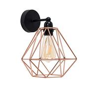 MiniSun | Industrial Steampunk Satin Black Pipework Single Wall Light with a Copper Metal Cage Light Shade | Outdoor Lights, Home Décor & Improvement Essential | Includes Bulb [2700K Warm White]