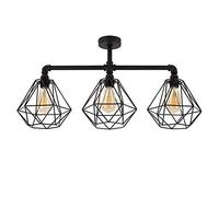 MiniSun | Industrial Steampunk Style Satin Black 3 Way Bar Ceiling Light with Basket Cage Black Metal Shades - Complete with 4w LED Filament Bulbs | Ceiling Lights & Home Improvements Essential