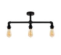 MiniSun | Industrial Steampunk Style Satin Black 3 Way Bar Pipework Ceiling Light Fitting - Complete with 4w LED Filament Amber Tinted Bulbs | Ceiling Lights & Home Improvements Essential