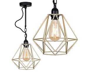 MiniSun | Industrial Steampunk Style Satin Black Wall/Ceiling Light Fitting with a Gold Metal Cage Shade | Wall Lamps & Sconces, Home Décor & Improvement Essential