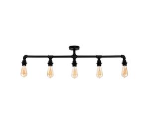 MiniSun | Industrial Style 5 Way Satin Black Pipework Bar Ceiling Light | Ceiling Lighting, Home Décor & Improvement Essential | Mains Wired