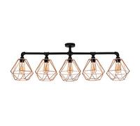 MiniSun Industrial Steampunk Style 5 Way Satin Black Pipework Bar Ceiling Light with Copper Basket Cage Shades - Complete with 4w LED Filament Bulbs [2700K Warm White]