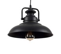 MiniSun | Industrial Style Matt Black Metal Ceiling Pendant Light Fitting | Pendant Lights, Home Décor Essential | Includes 4W LED Bulb [2700K Warm White] | Includes Full Wired Fitting | Mains Wired