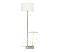 MiniSun | Large Brushed Gold Curved Stem Marble Floor Lamp with White Shade | Home Décor, Bedside & Desk Lamp
