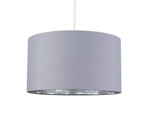 MiniSun Large Modern Grey & Chrome Cylinder Ceiling Pendant/Table Lamp Drum Light Shade
