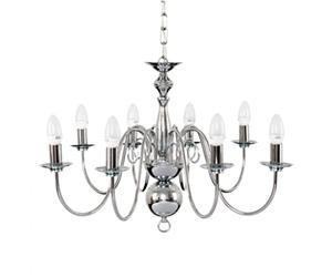 MiniSun | Large Retro Style 8 Way Ceiling Light Chandelier Fitting in a Polished Chrome Finish | Home Décor, Bedside & Desk Lamp | Mains Wired