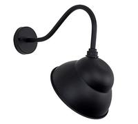 MiniSun | Large Traditional Pub Style IP23 Rated Black Metal Swan Neck Outdoor Wall Light with a Dome Shaped Light Shade & 6w LED Bulb | Outdoor Lights & Home/Garden Improvements Essential