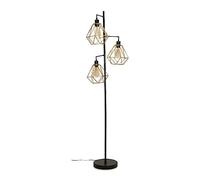 MiniSun | Modern 3 Arm Matt Black Metal Floor Lamp with a Gold Geometric Shade | Floor Lamps & Torchieres, Home Décor & Improvement Essential | Includes Bulb [2700K Warm White]