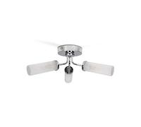 MiniSun | Modern 3 Way Polished Silver Chrome and Reeded Glass Shade Ceiling Light Fitting | Bath Ceiling Lights, Home Décor & Improvement Essential | Includes Bulb [3000K Warm White]